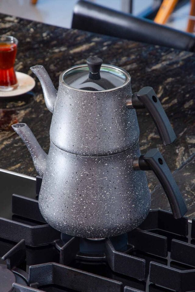 Bonjour Large Granit Kaplama Çaydanlık Takımı Gri