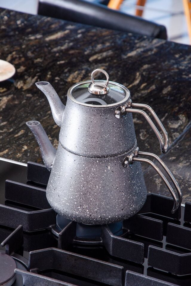 Bonjour Compact Granit Kaplama Çaydanlık Takımı – Gri