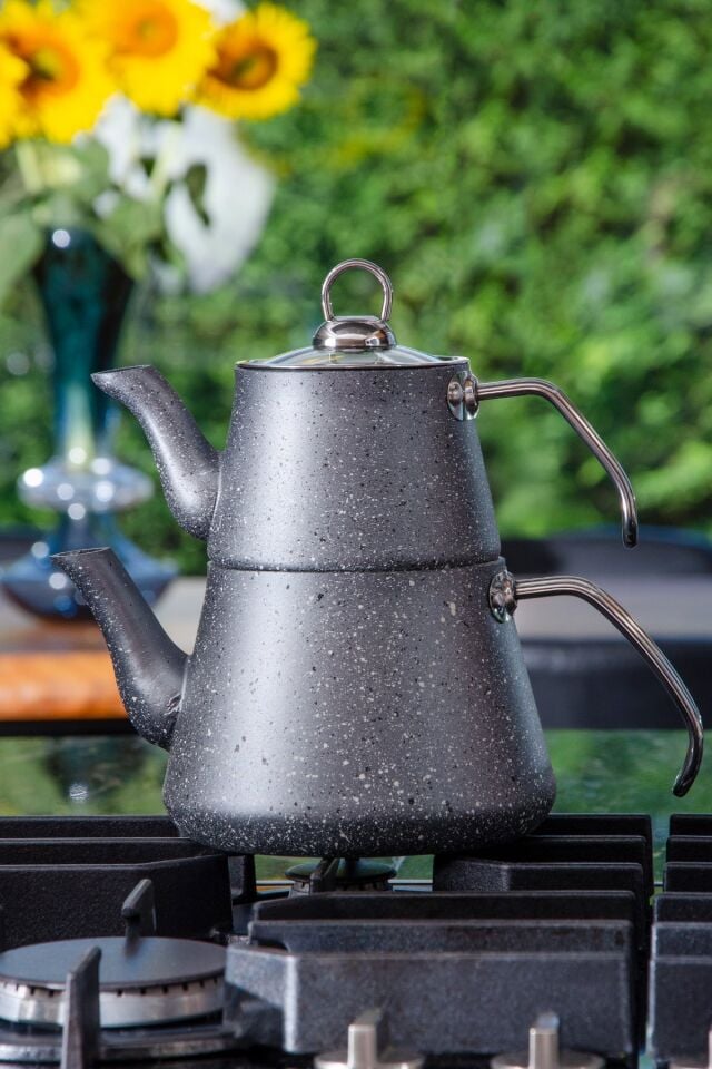 Bonjour Compact Granit Kaplama Çaydanlık Takımı – Gri