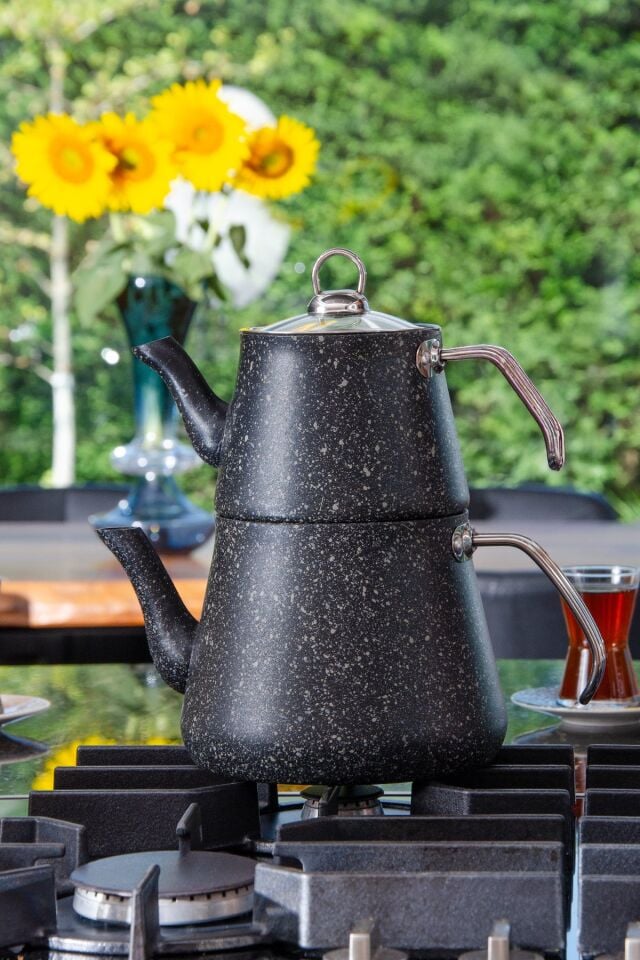 Bonjour Large Granit Kaplama Çaydanlık Takımı - Siyah