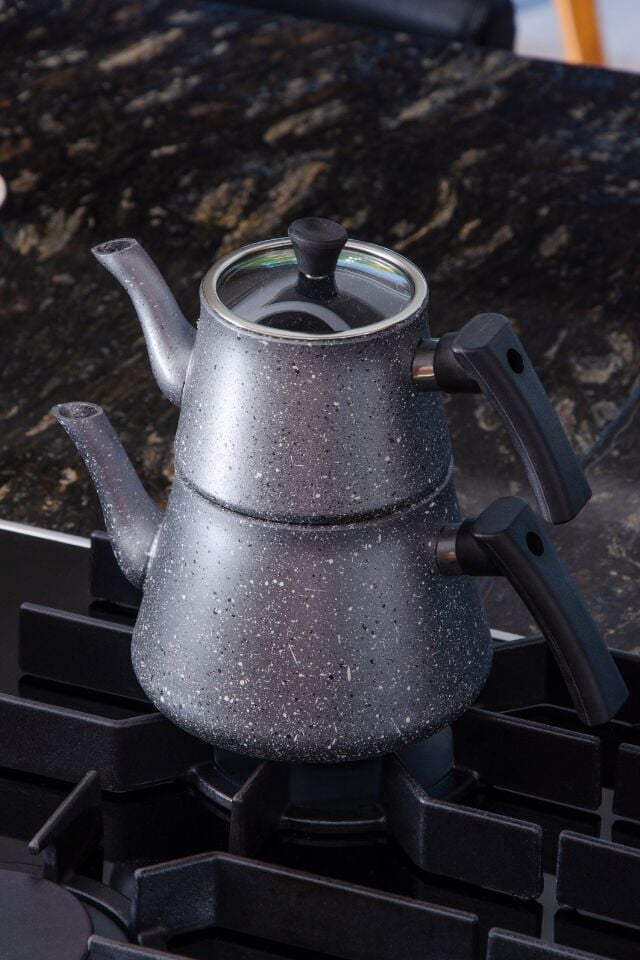 Bonjour Compact Granit Kaplama Çaydanlık Takımı - Gri