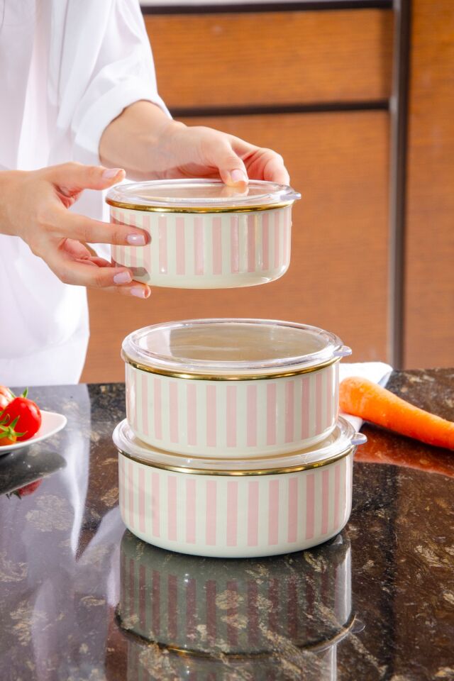 Blush Royale Emaye 3lü Saklama Kabı Seti 14 | 16 | 18 cm