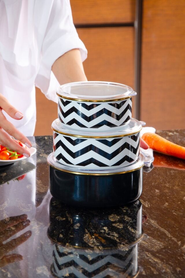 Zigzag Emaye 3lü Saklama Kabı Seti 14 | 16 | 18 cm