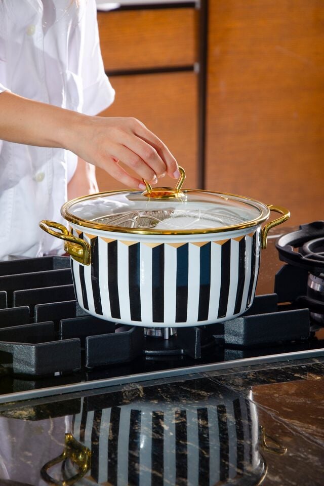 Lady Emaye Kızartma Tenceresi Siyah Beyaz | 22 cm