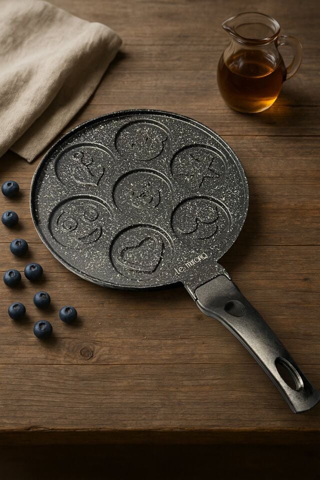 Happy Emojili Granit Pankek Tavası 28cm | Siyah