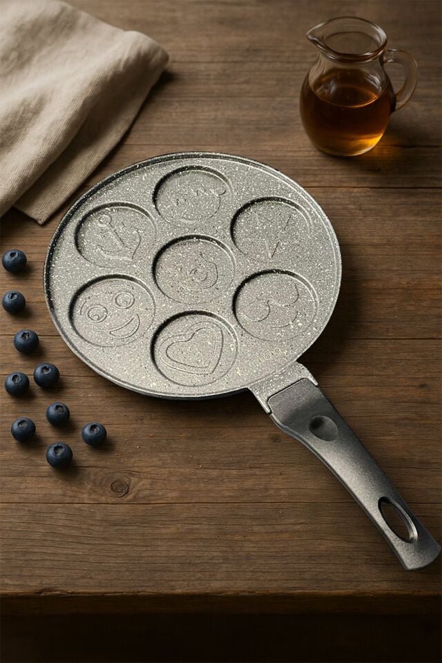 Happy Emojili Granit Pankek Tavası 28cm | Gri