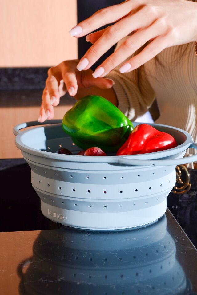 Flow Katlanabilir Isıya Dayanıklı Silikon Süzgeç 23 cm | Mavi