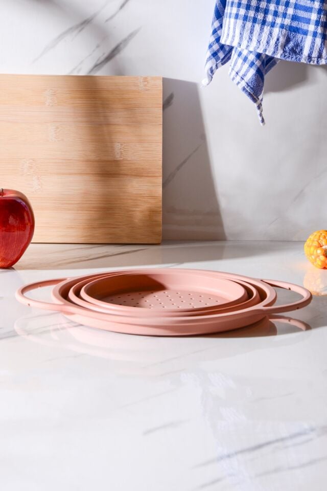 Flow Katlanabilir Isıya Dayanıklı Silikon Süzgeç 23 cm | Pembe