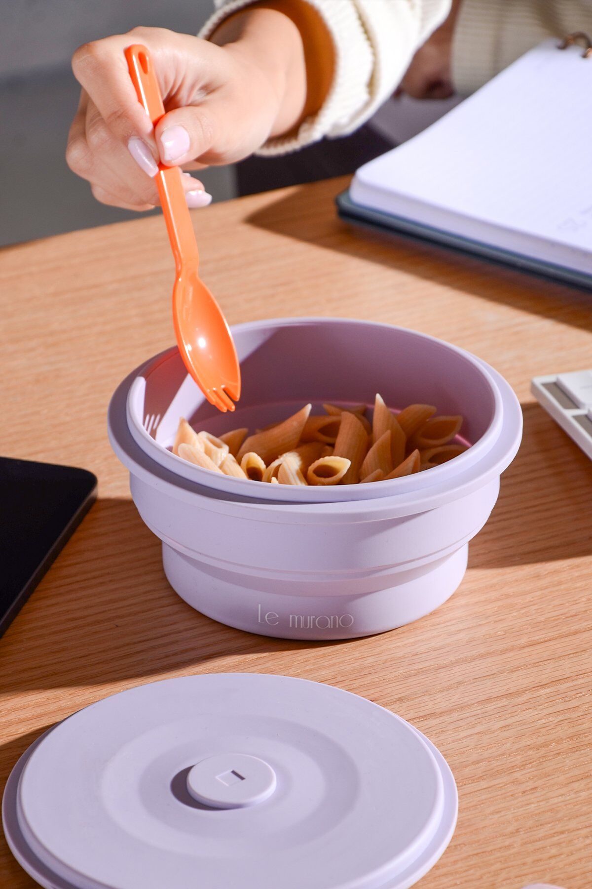 Mori Hava Sızdırmaz Yuvarlak Katlanabilir Silikon Saklama Kabı 600 ml | Mor