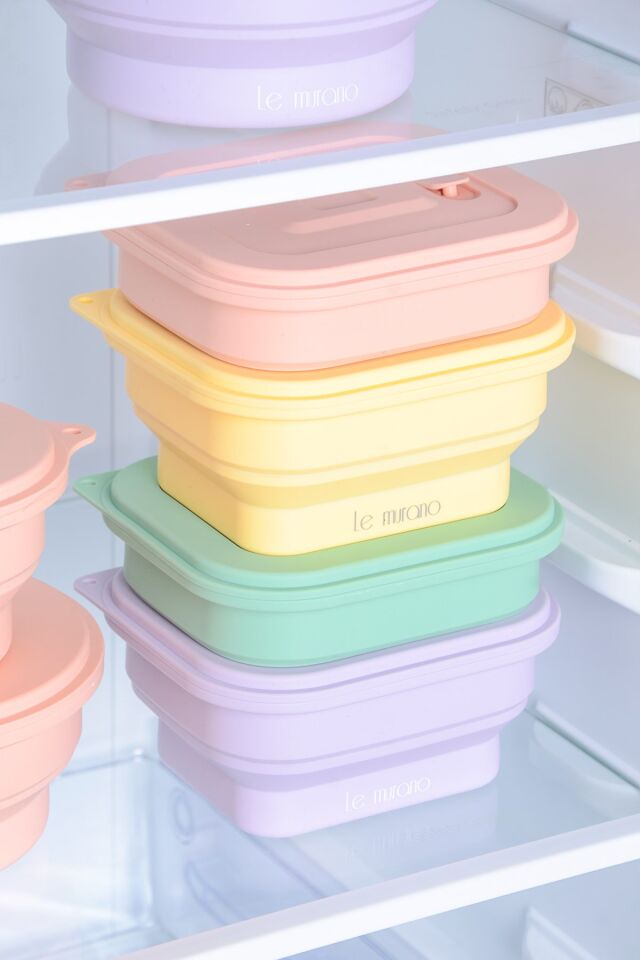 Larry Hava Sızdırmaz Kare Katlanabilir Silikon Saklama Kabı 500 ml | Mor