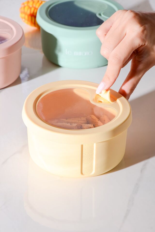 Pastel Hava Sızdırmaz Yuvarlak Silikon Saklama Kabı 400 ml | Sarı
