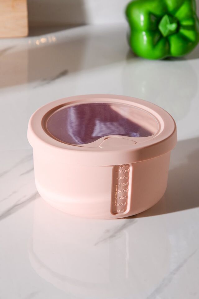 Pastel Hava Sızdırmaz Yuvarlak Silikon Saklama Kabı 400 ml | Pembe