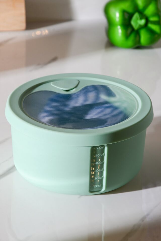 Pastel Hava Sızdırmaz Yuvarlak Silikon Saklama Kabı 600 ml | Yeşil