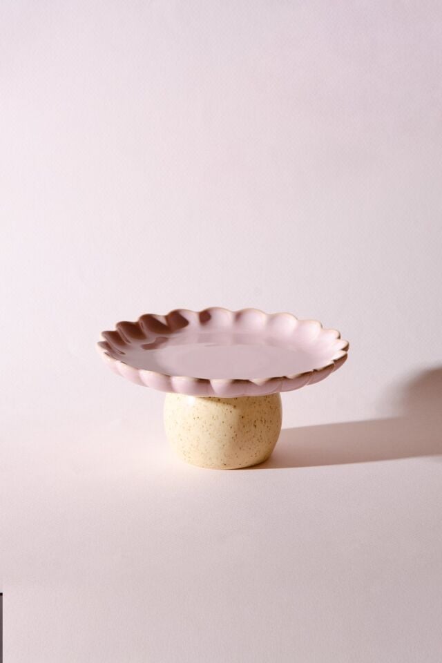 Fungo Ayaklı Pasta Kek Sunum Tabağı 15 cm | Pembe