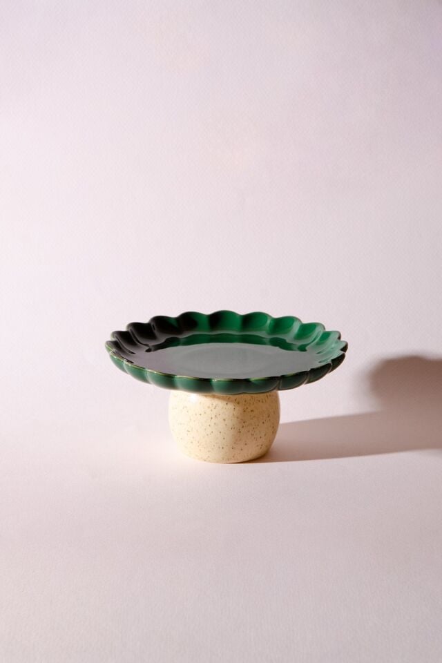 Fungo Ayaklı Pasta Kek Sunum Tabağı 15 cm | Yeşil